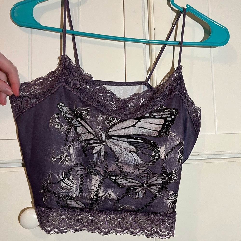 butterfly lace purple crop top